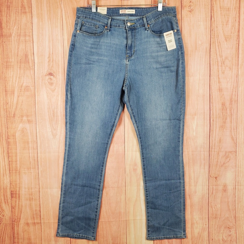 Levis Mid Rise Straight Jeans Womens Sz 16 33x32 Blue Wash NEW NWT